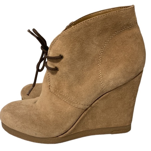 Nine West Vintage America Suede Chukka Ankle Tan Wedge Laceup Boots Up Size 8 - Picture 1 of 16